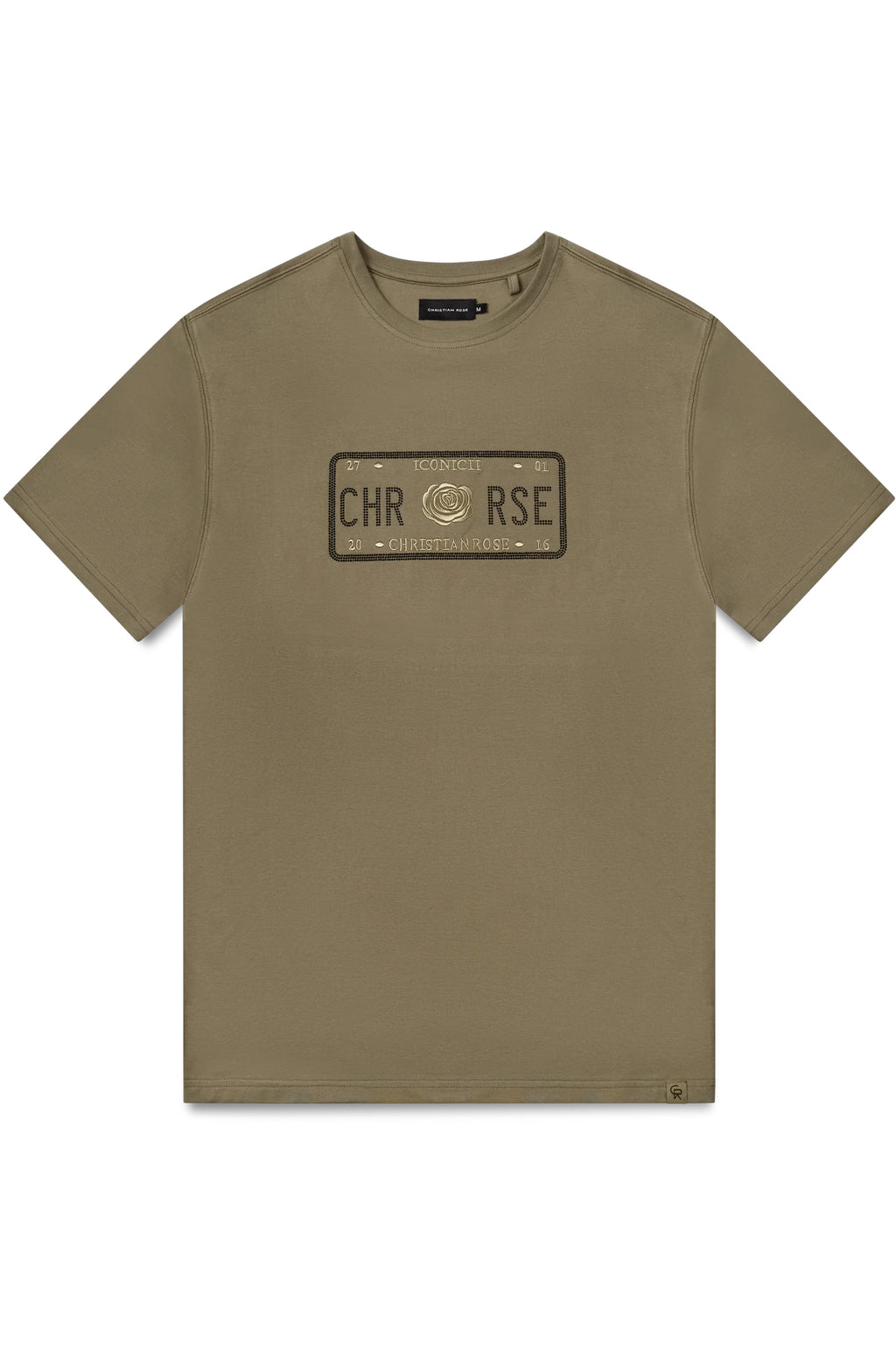 Christian Rose | 006-BL Enlarge Iconic II Crystal Rhinestone Design Logo Half Sleeve T-Shirt