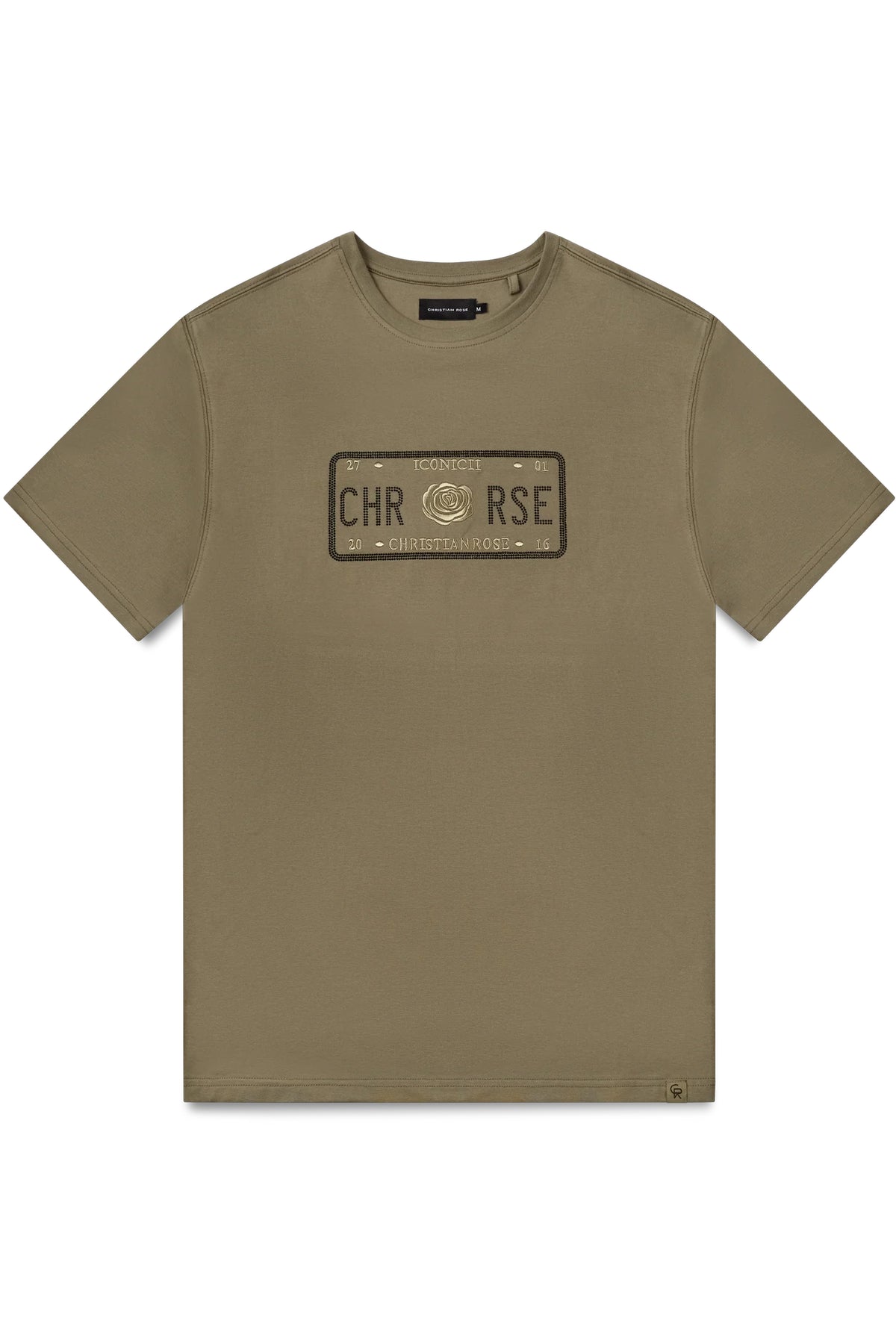 Christian Rose | 006-BL Enlarge Iconic II Crystal Rhinestone Design Logo Half Sleeve T-Shirt