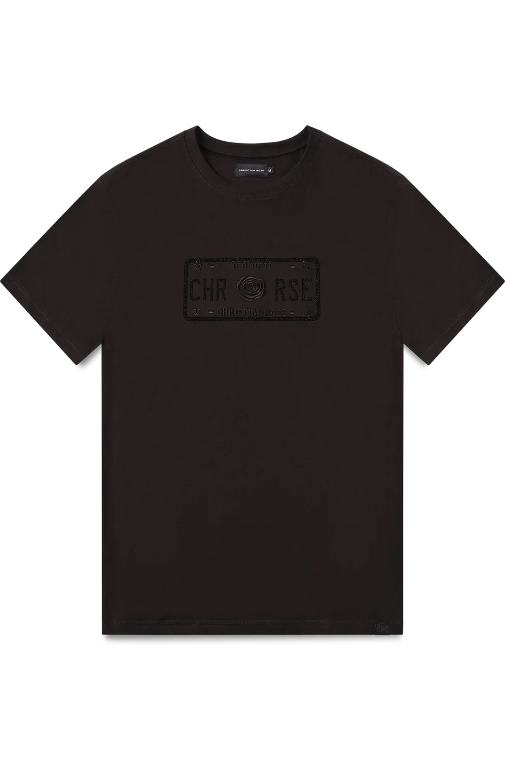Christian Rose | 006-BL Enlarge Iconic II Crystal Rhinestone Design Logo Half Sleeve T-Shirt