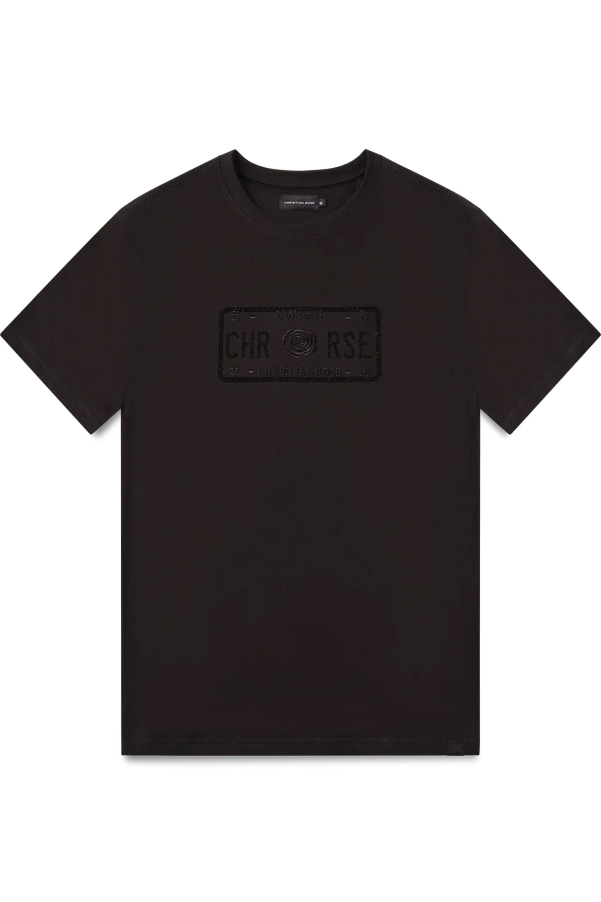 Christian Rose | 006-BL Enlarge Iconic II Crystal Rhinestone Design Logo Half Sleeve T-Shirt