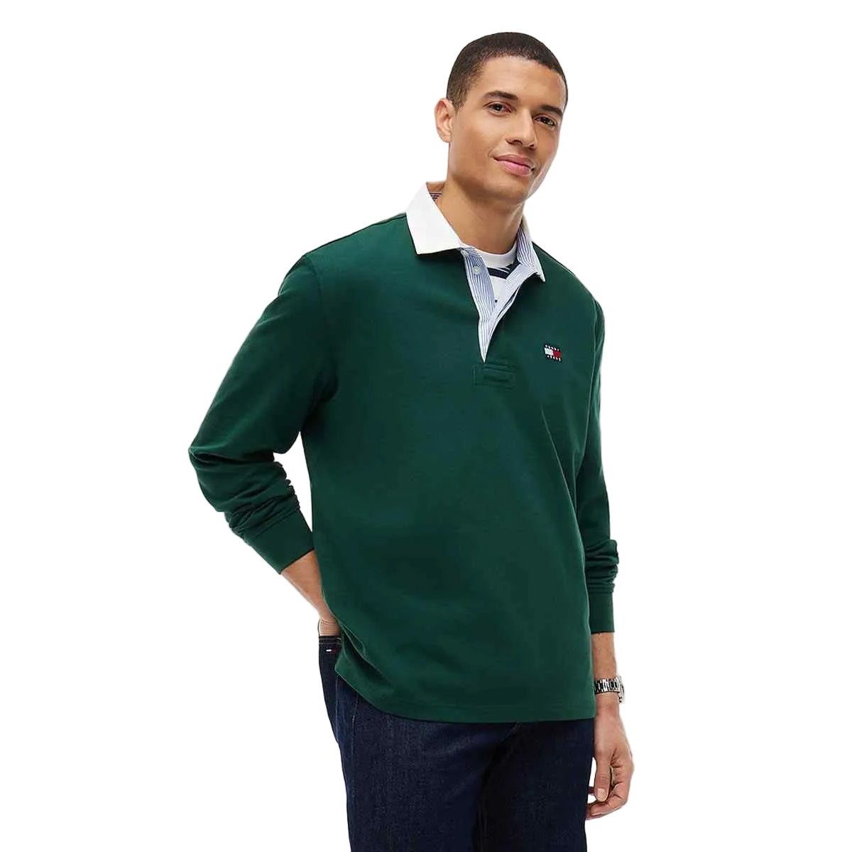 Tommy Jeans | DM23070 Rugby Style Heavy Cotton Jersey Piqué Long Sleeve Polo Top