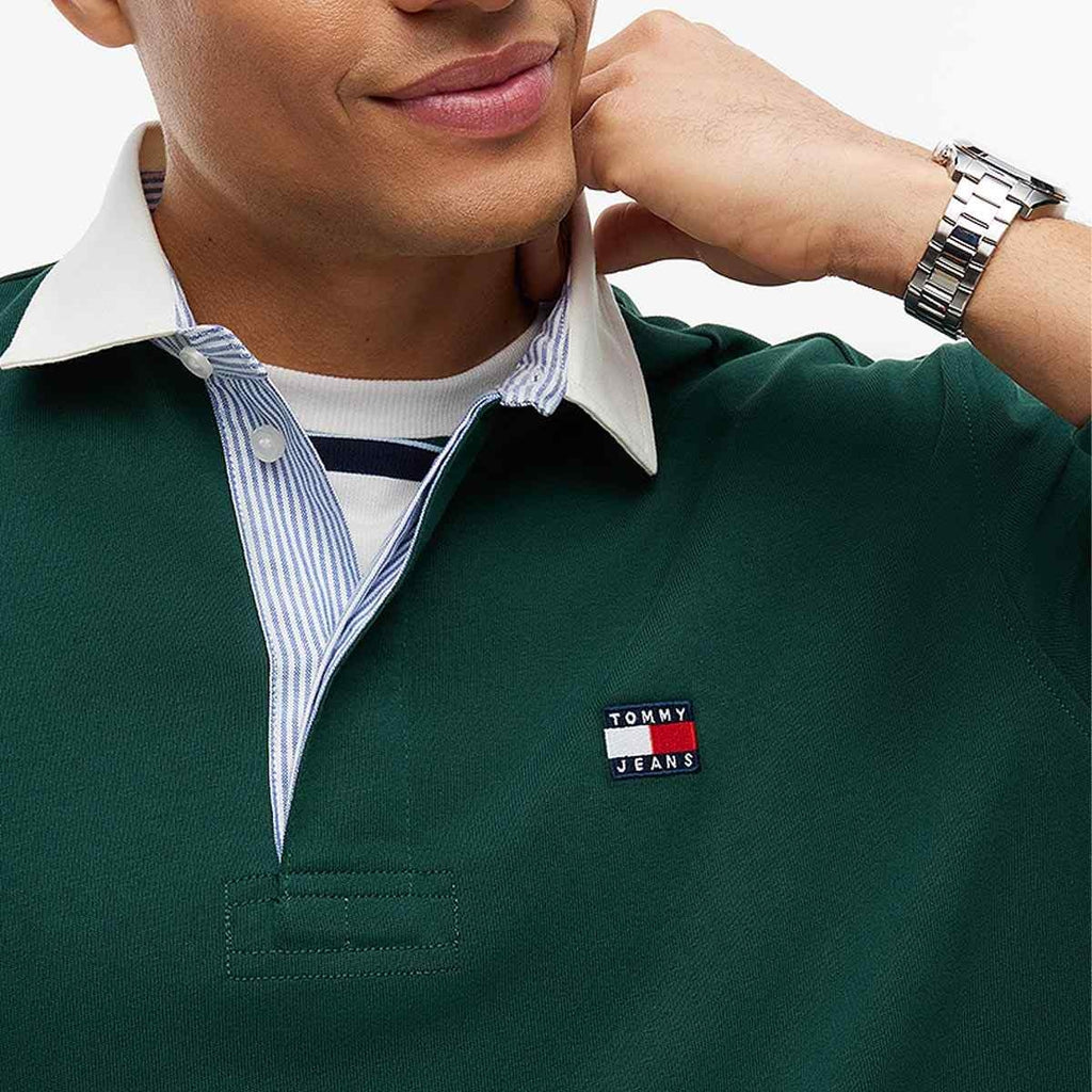 Tommy Jeans | DM23070 Rugby Style Heavy Cotton Jersey Piqué Long Sleeve Polo Top