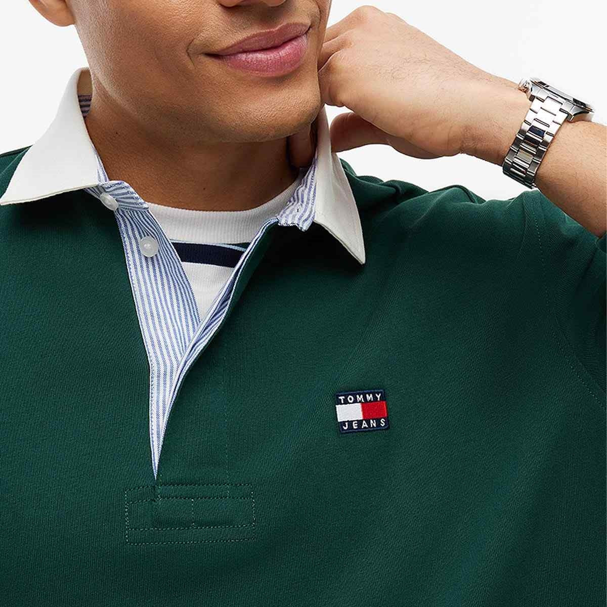 Tommy Jeans | DM23070 Rugby Style Heavy Cotton Jersey Piqué Long Sleeve Polo Top