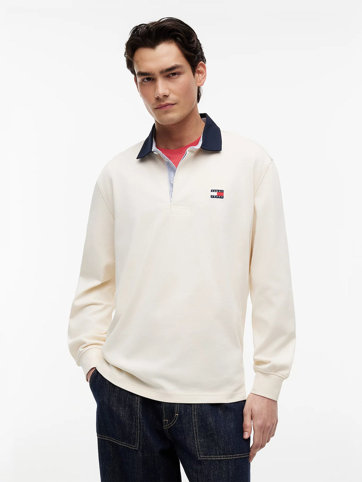 Tommy Jeans | DM23070 Rugby Style Heavy Cotton Jersey Piqué Long Sleeve Polo Top