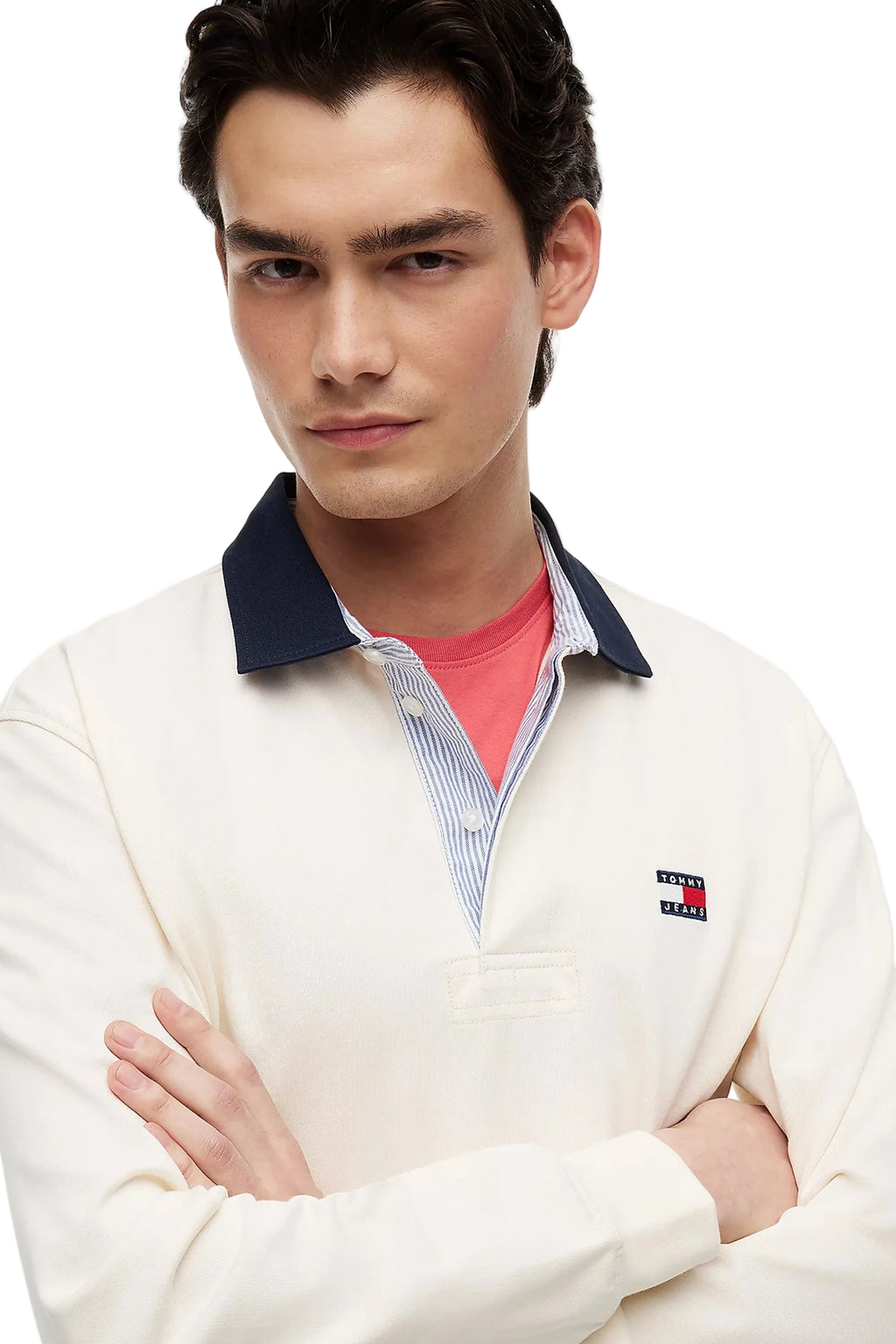 Tommy Jeans | DM23070 Rugby Style Heavy Cotton Jersey Piqué Long Sleeve Polo Top