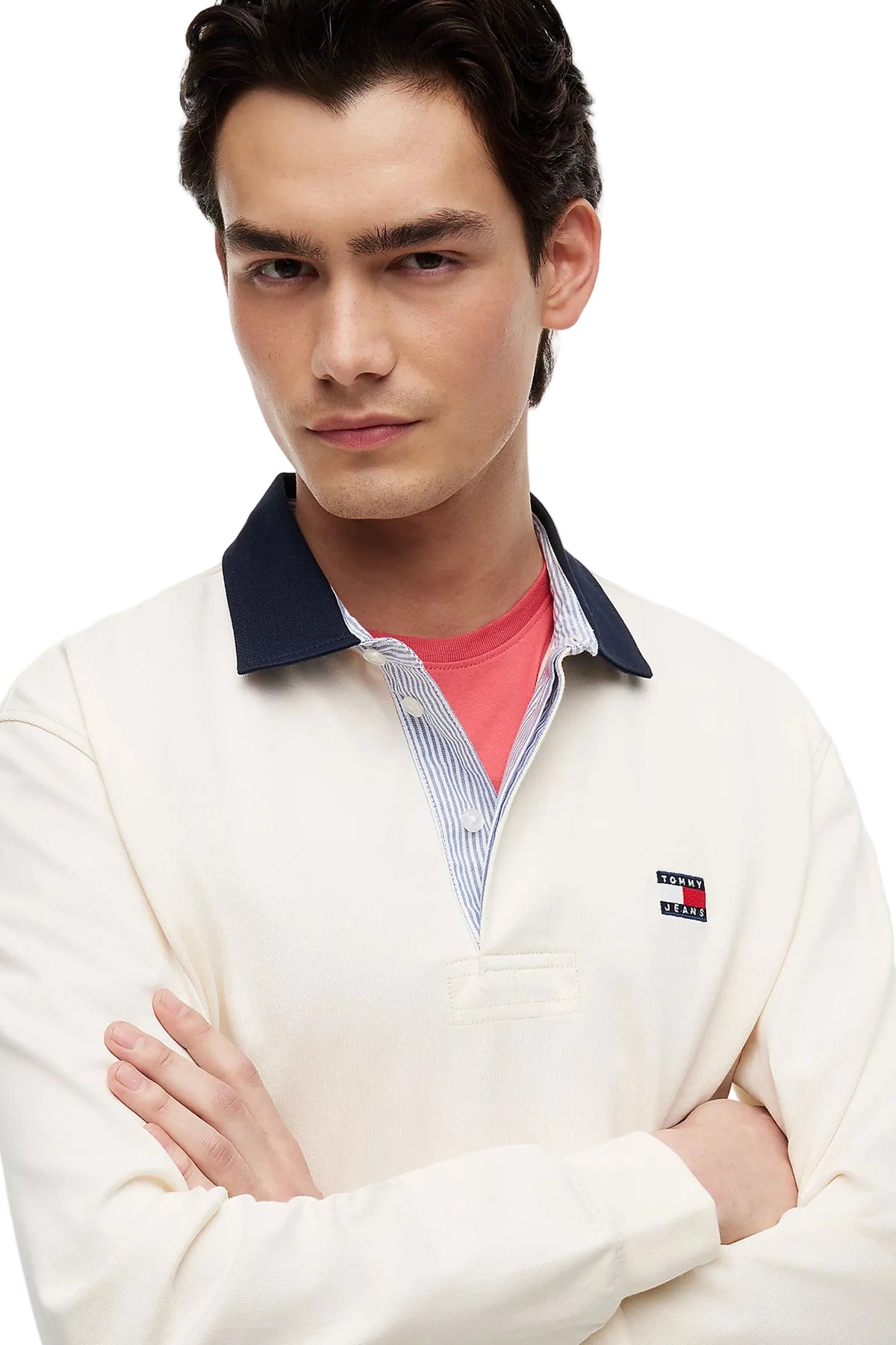 Tommy Jeans | DM23070 Rugby Style Heavy Cotton Jersey Piqué Long Sleeve Polo Top