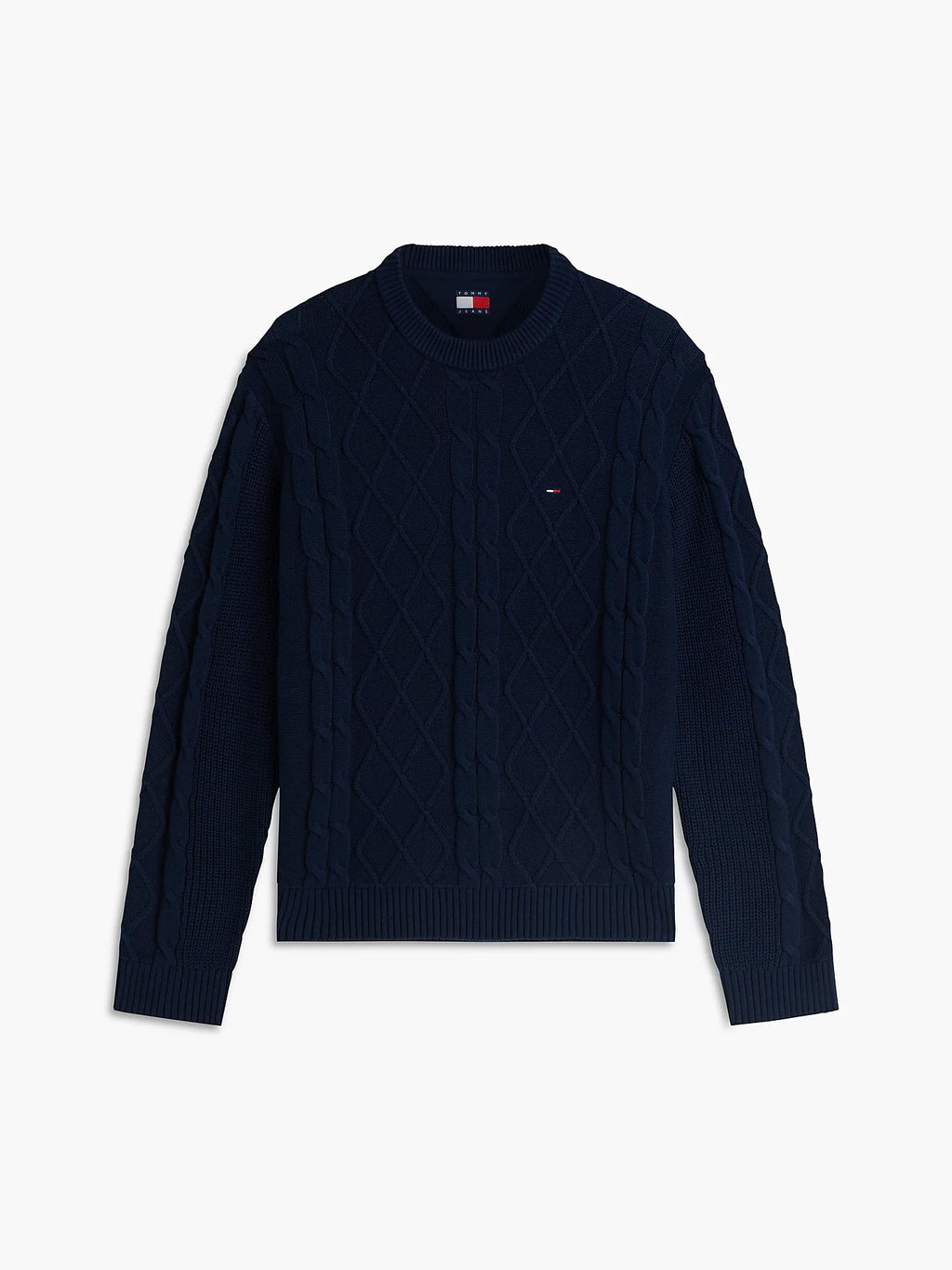 Tommy Jeans | DM23405 Criss-Cross Mixed Cable Knit Texture Small Logo Crew Sweater Jumper