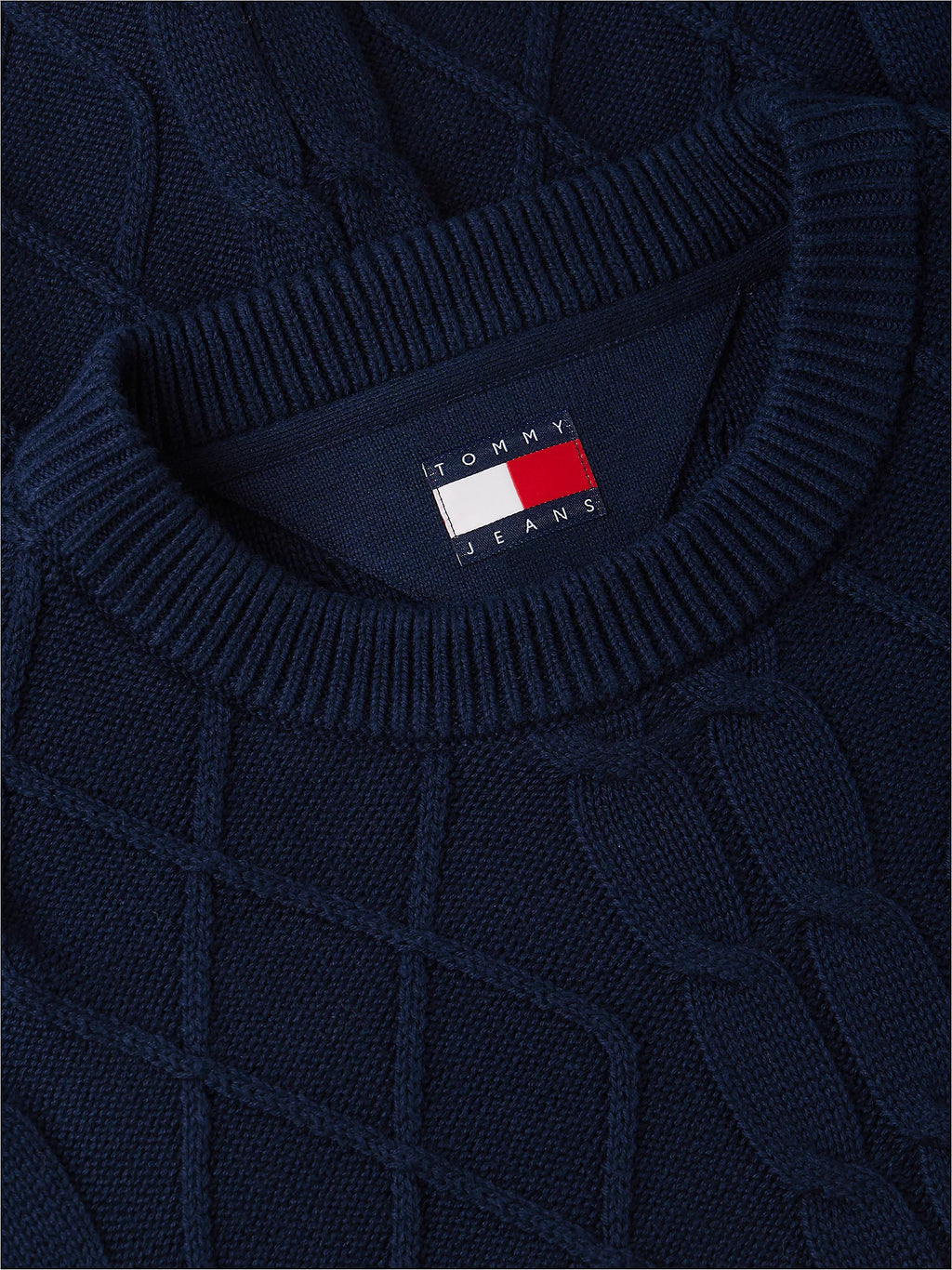 Tommy Jeans | DM23405 Criss-Cross Mixed Cable Knit Texture Small Logo Crew Sweater Jumper