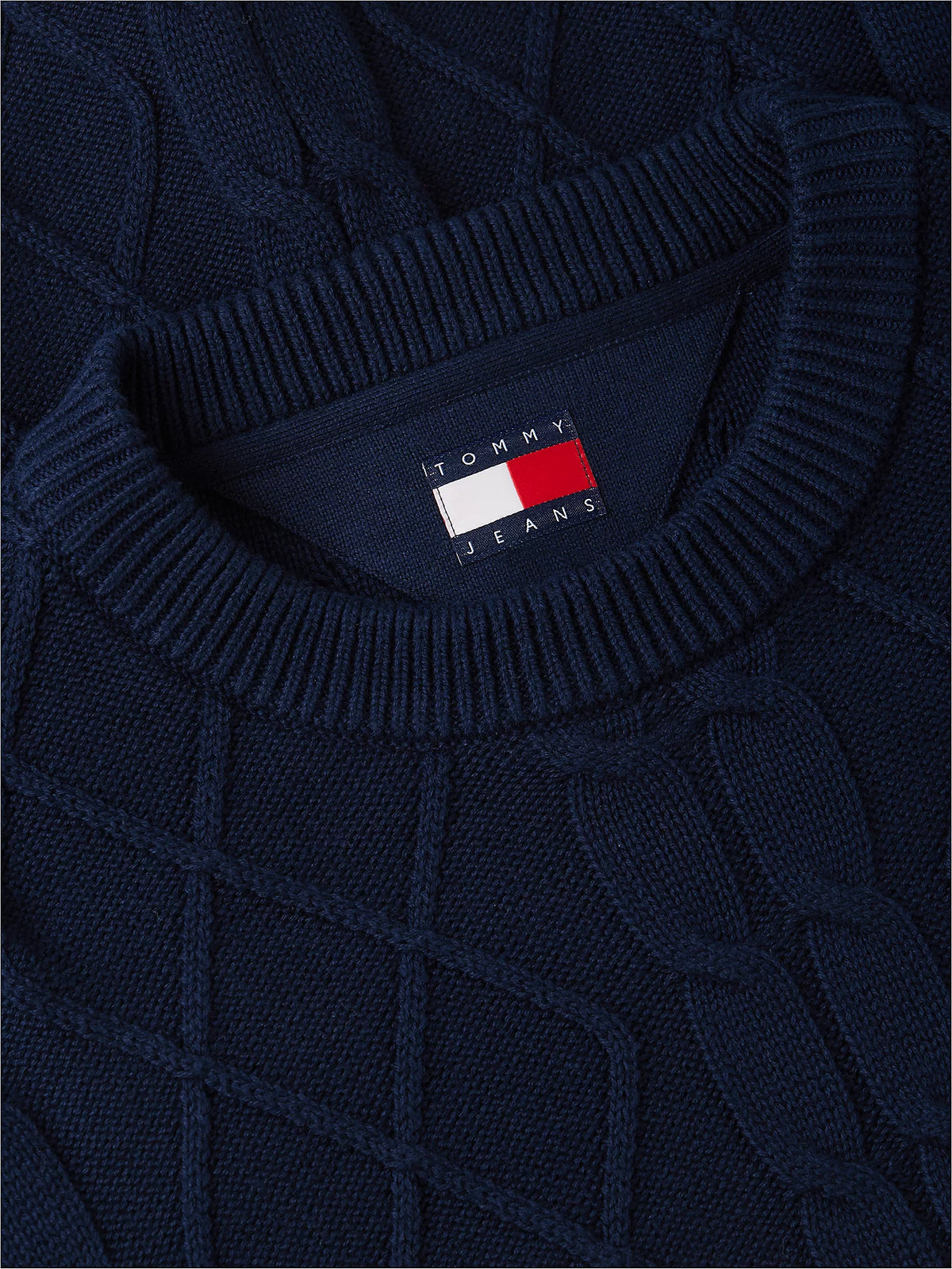 Tommy Jeans | DM23405 Criss-Cross Mixed Cable Knit Texture Small Logo Crew Sweater Jumper