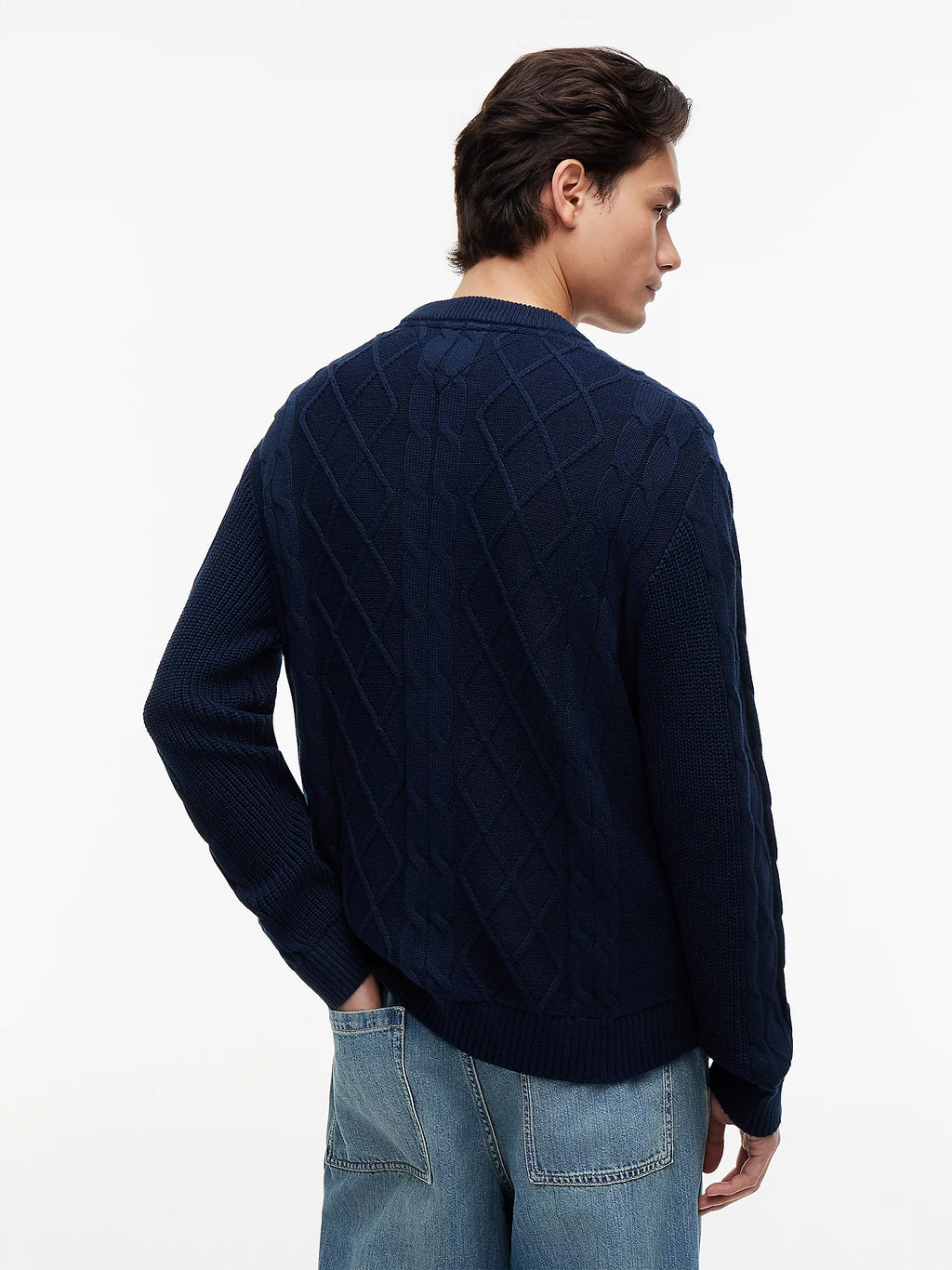 Tommy Jeans | DM23405 Criss-Cross Mixed Cable Knit Texture Small Logo Crew Sweater Jumper