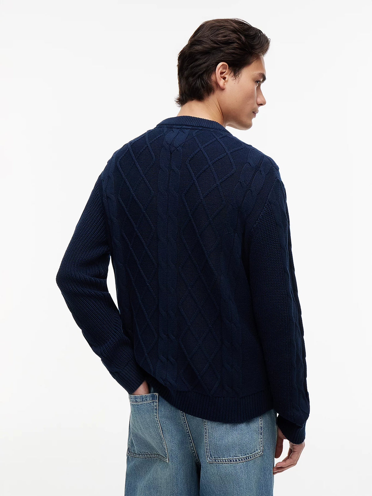 Tommy Jeans | DM23405 Criss-Cross Mixed Cable Knit Texture Small Logo Crew Sweater Jumper