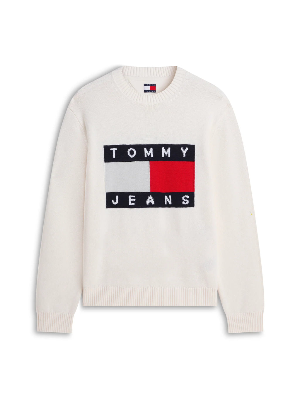 Tommy Jeans | DM23413 Reg Flag Ancient Knitted Crew Relaxed Fit Sweater Jumper - Ecru