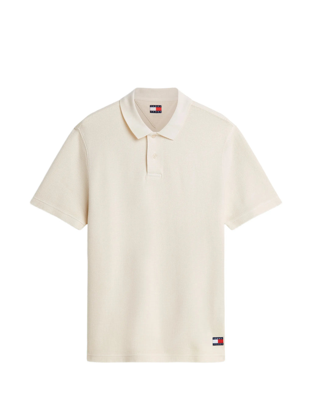 Tommy Jeans | DM23408 Washed Waffle-Knit Texture Cotton Piqué Polo T-Shirt