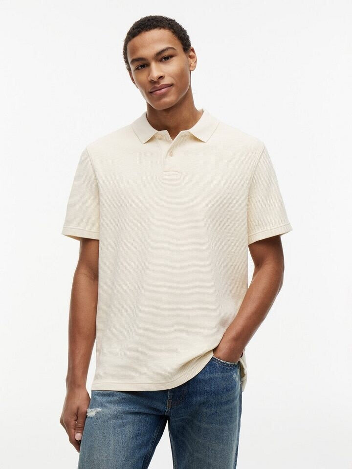 Tommy Jeans | DM23408 Washed Waffle-Knit Texture Cotton Piqué Polo T-Shirt