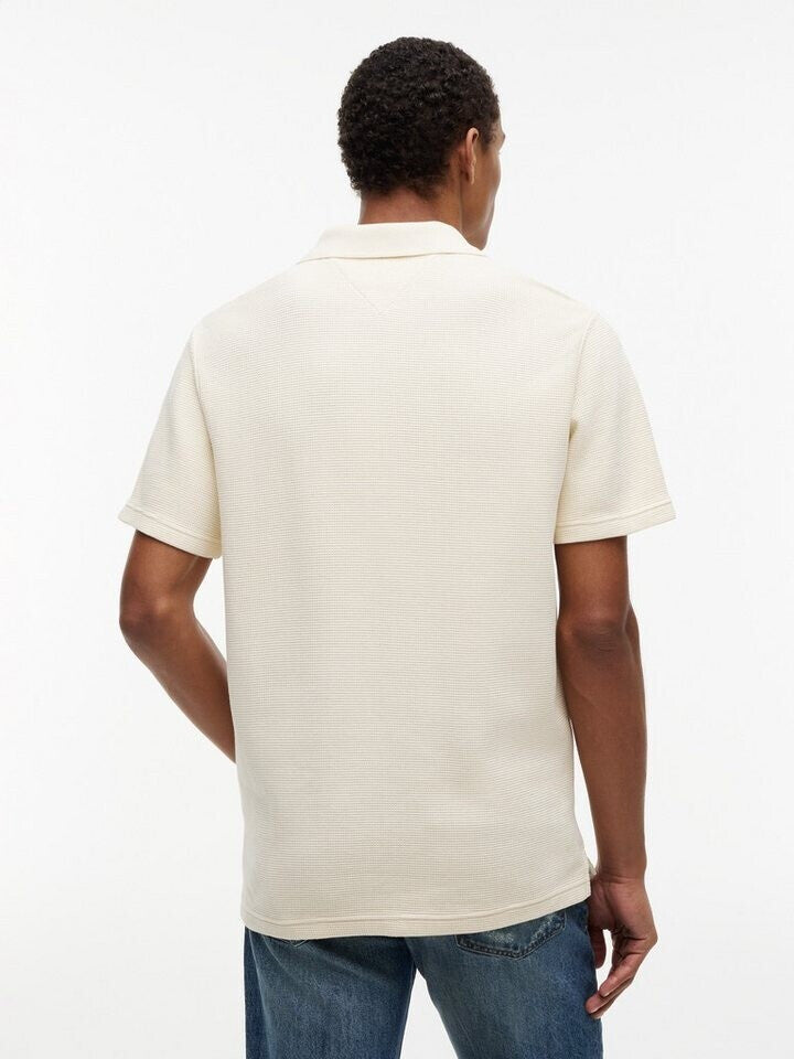 Tommy Jeans | DM23408 Washed Waffle-Knit Texture Cotton Piqué Polo T-Shirt
