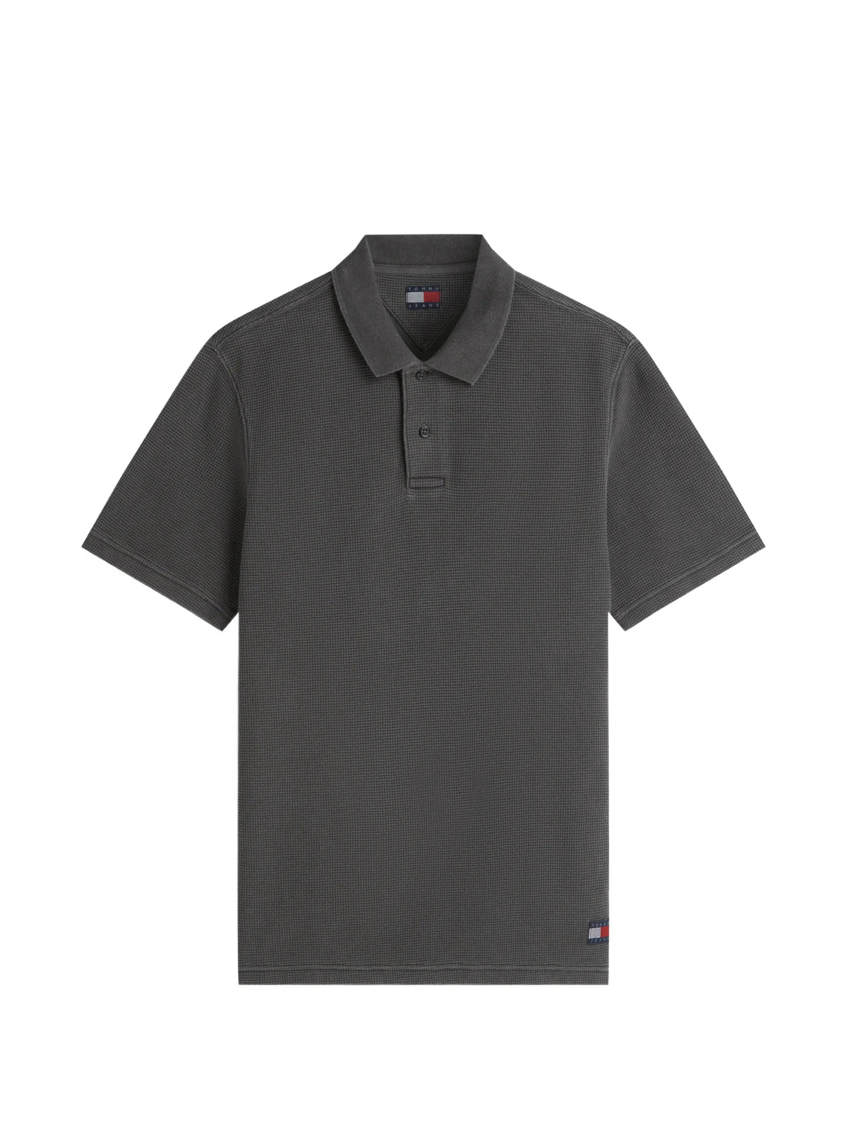 Tommy Jeans | DM23408 Washed Waffle-Knit Texture Cotton Piqué Polo T-Shirt