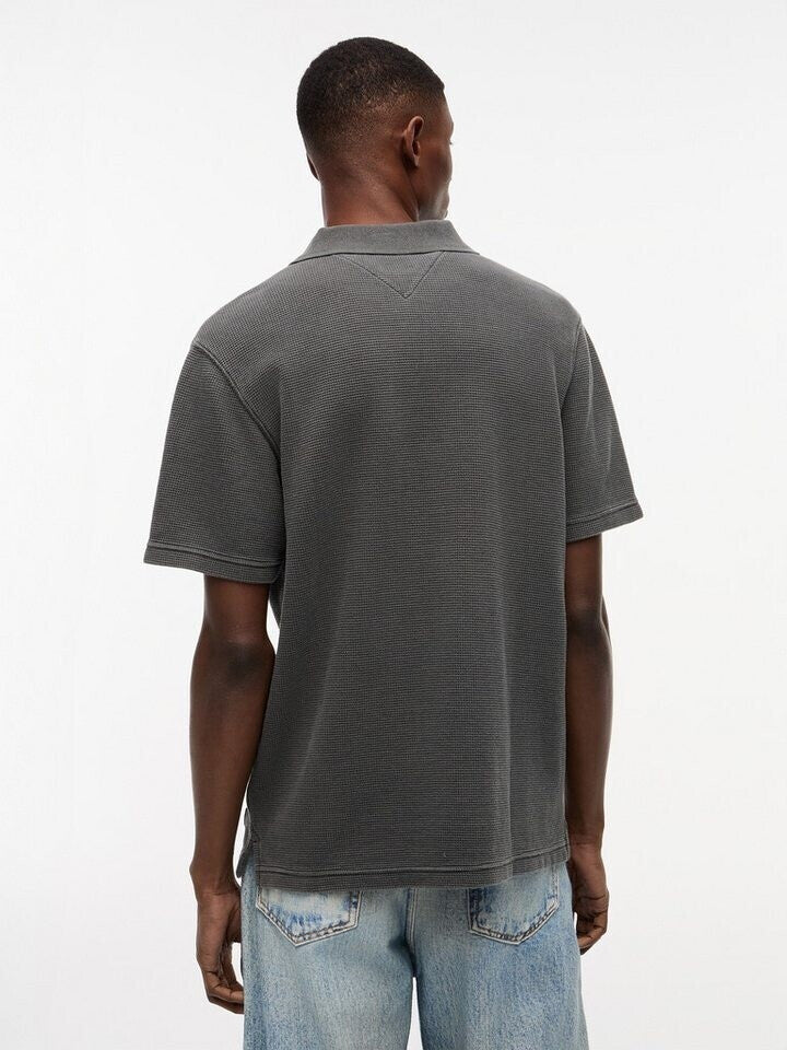 Tommy Jeans | DM23408 Washed Waffle-Knit Texture Cotton Piqué Polo T-Shirt