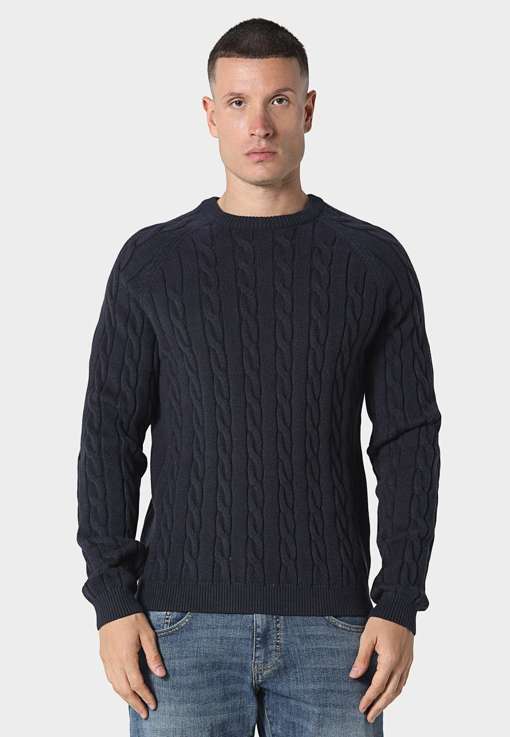 Police Jiko 9940 Ribbed Crew Cable-Knit Texture Detail Jumper