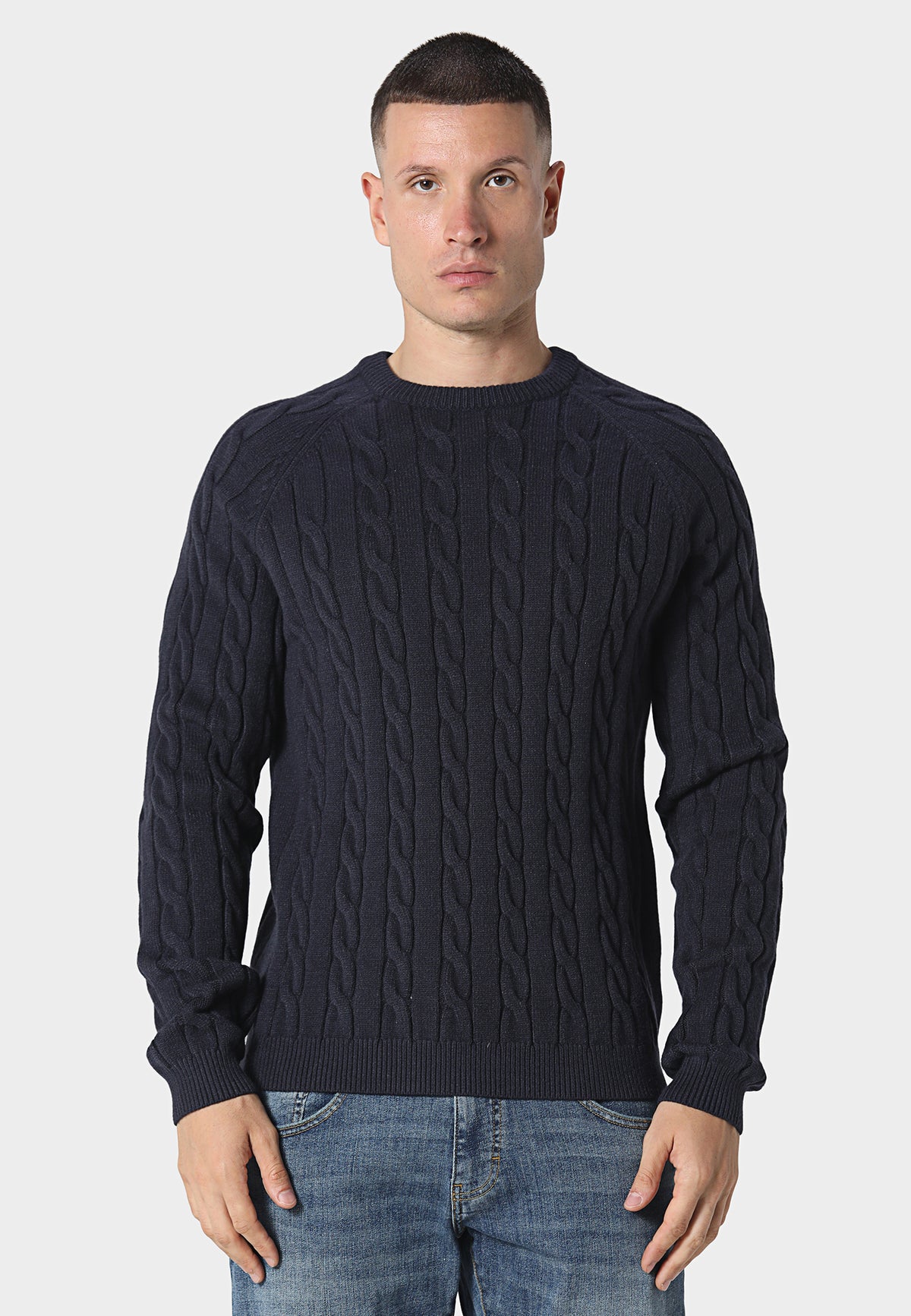 Police Jiko 9940 Ribbed Crew Cable-Knit Texture Detail Jumper