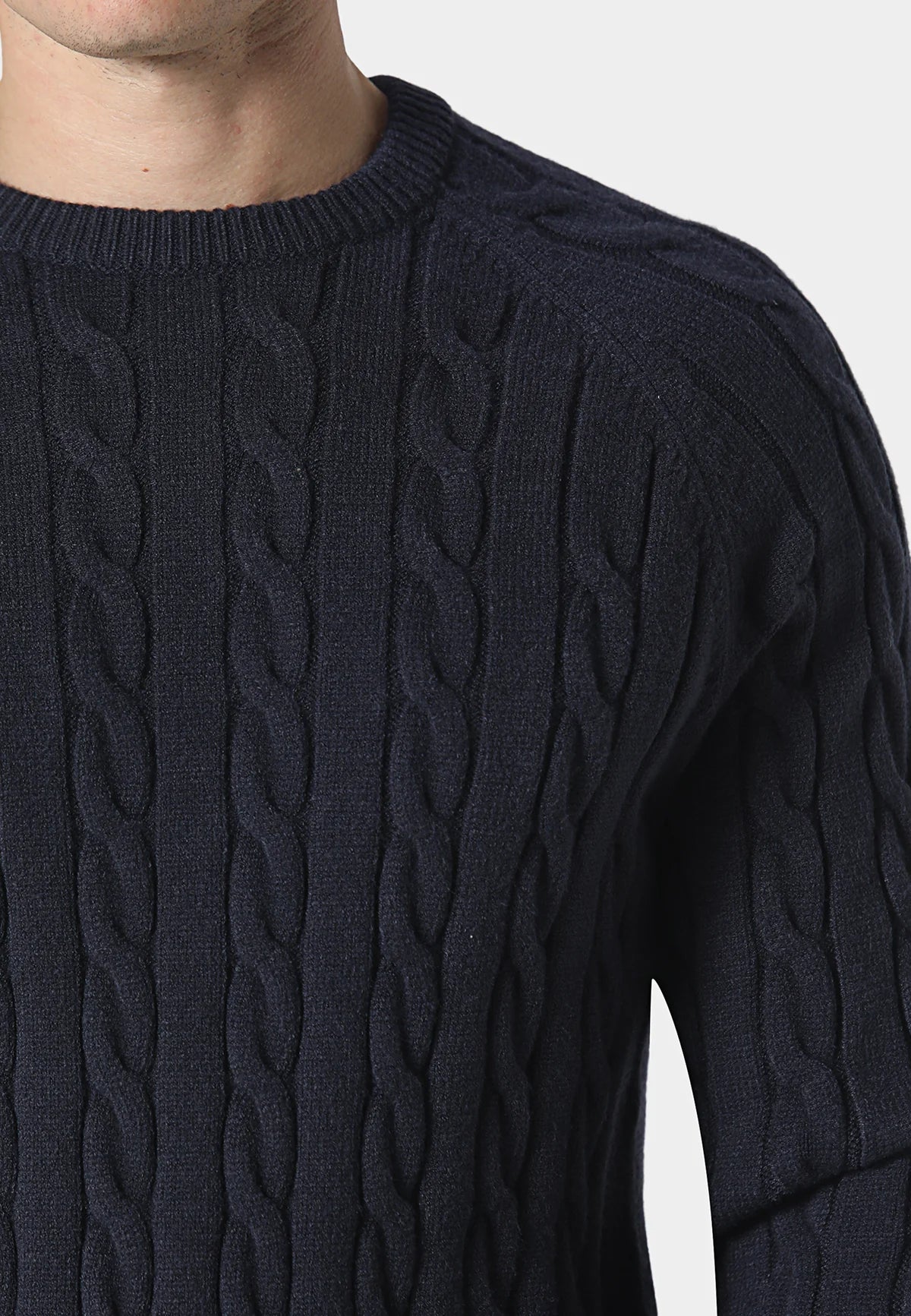 Police Jiko 9940 Ribbed Crew Cable-Knit Texture Detail Jumper