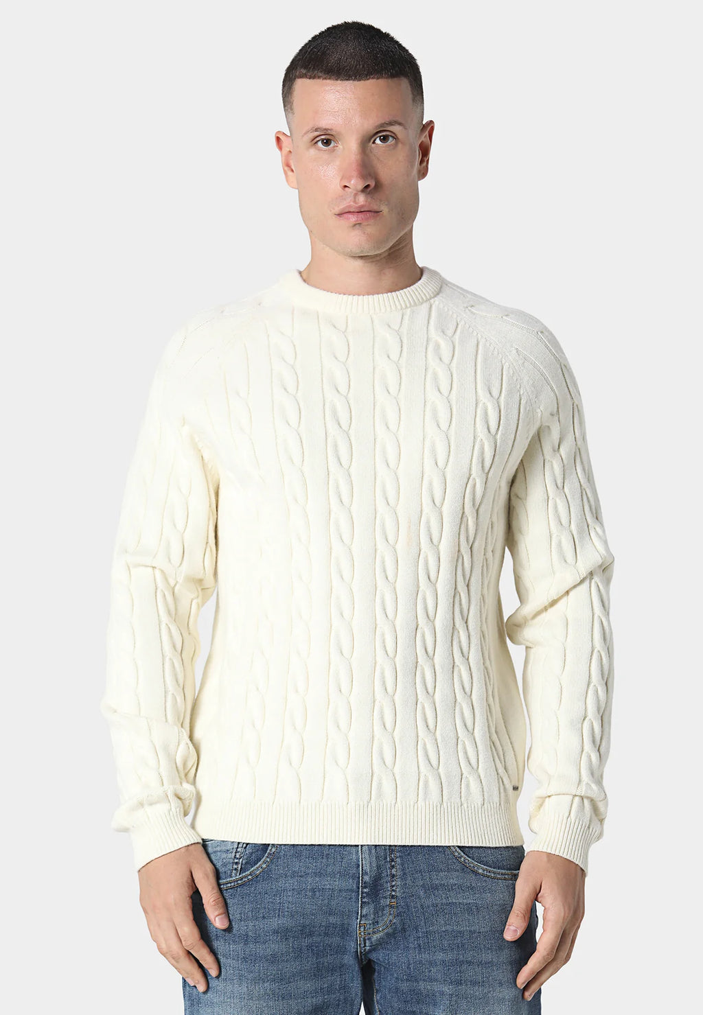 Police Jiko 9940 Ribbed Crew Cable-Knit Texture Detail Jumper