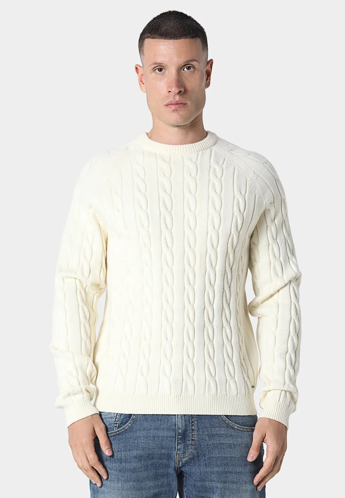 Police Jiko 9940 Ribbed Crew Cable-Knit Texture Detail Jumper