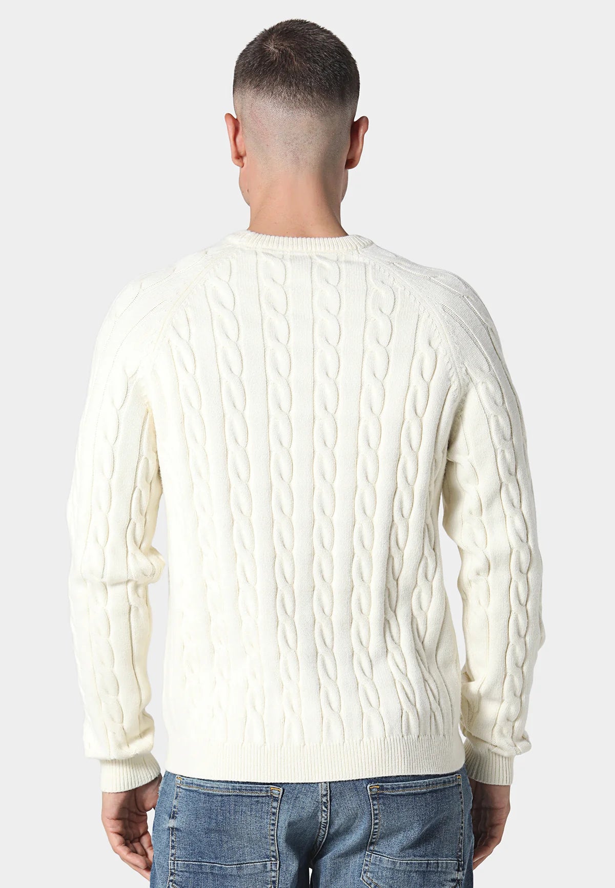 Police Jiko 9940 Ribbed Crew Cable-Knit Texture Detail Jumper