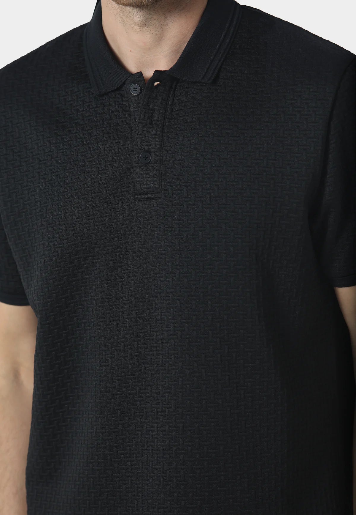 Police Mereto All-over Jacquard Design Half-Sleeve Polo T-Shirt