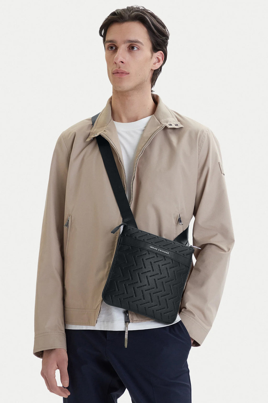 Armani Exchange | AX XM002597 AF22652 Embossed Flat Repeat Logo Leather Cross Body Messenger Bag