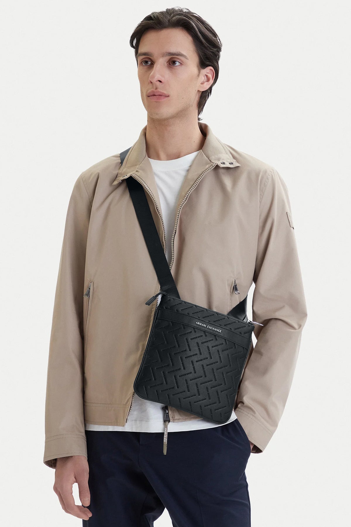 Armani Exchange | AX XM002597 AF22652 Embossed Flat Repeat Logo Leather Cross Body Messenger Bag