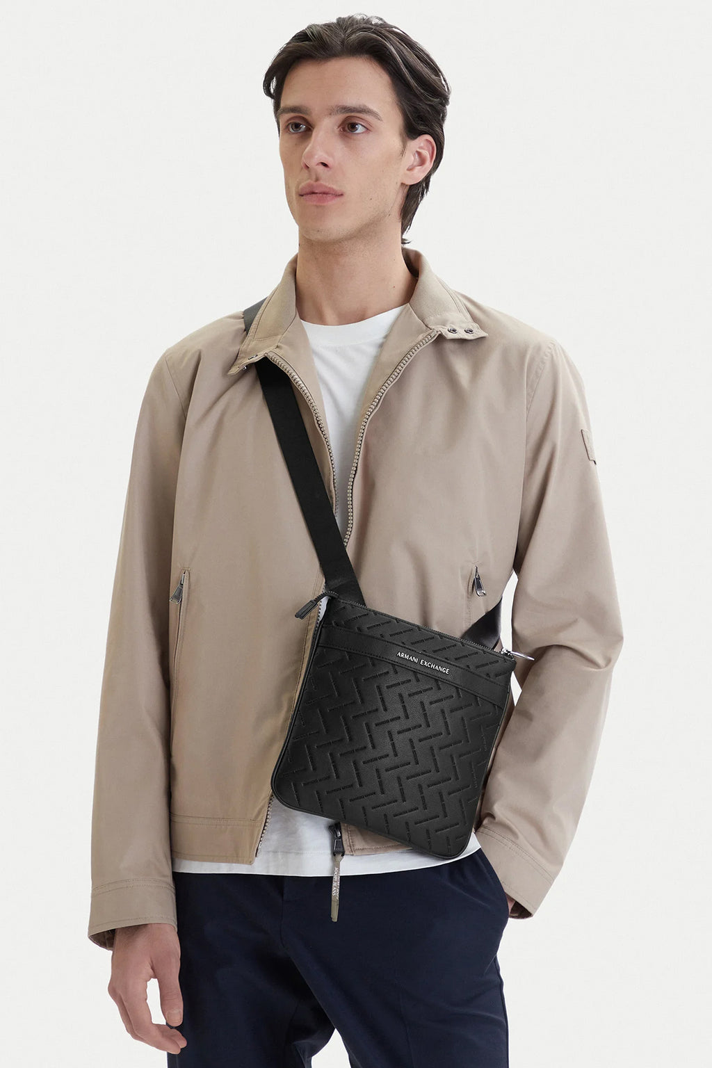 Armani Exchange | AX XM002597 AF22652 Embossed Flat Repeat Logo Leather Cross Body Messenger Bag
