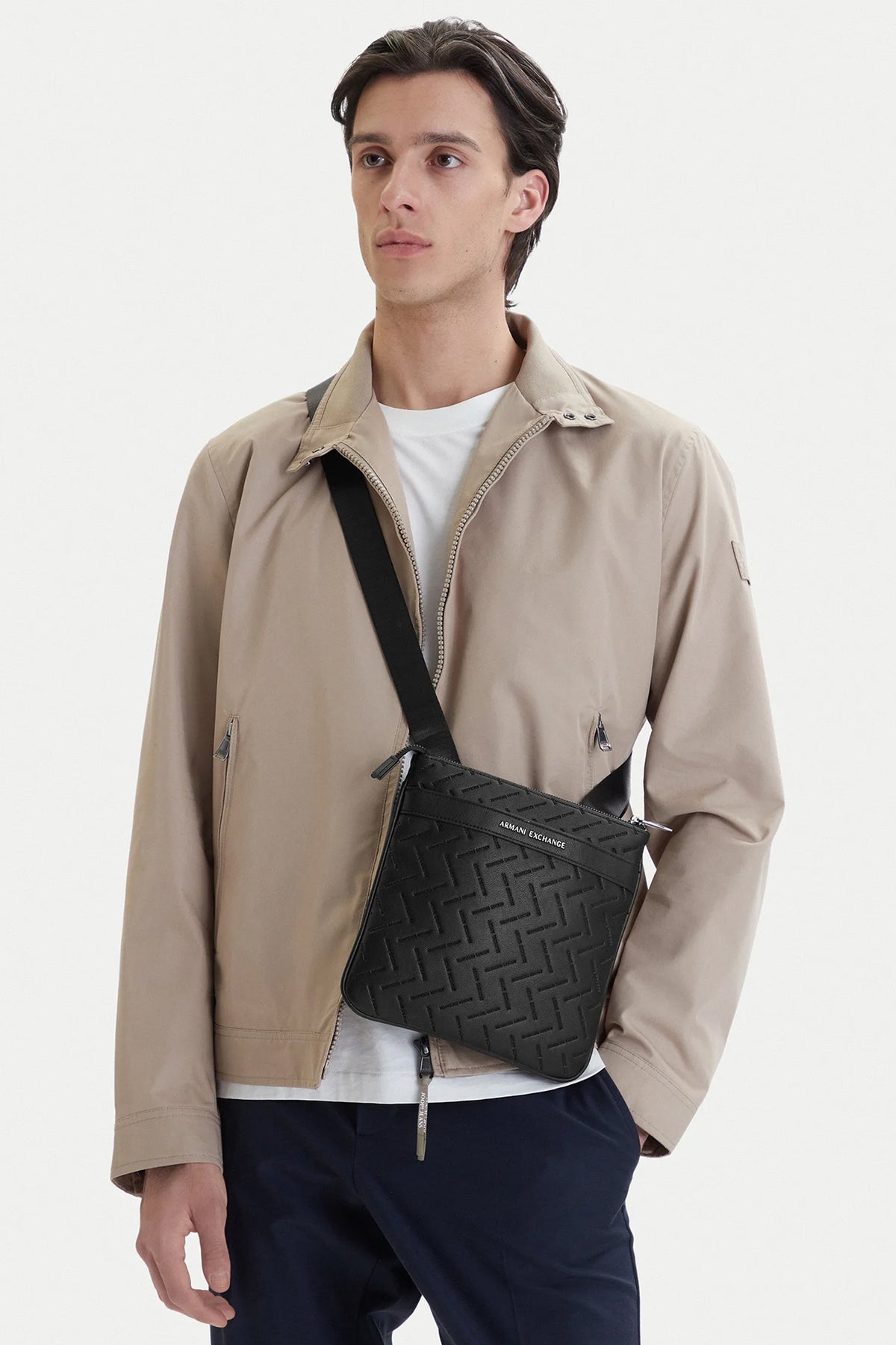 Armani Exchange | AX XM002597 AF22652 Embossed Flat Repeat Logo Leather Cross Body Messenger Bag