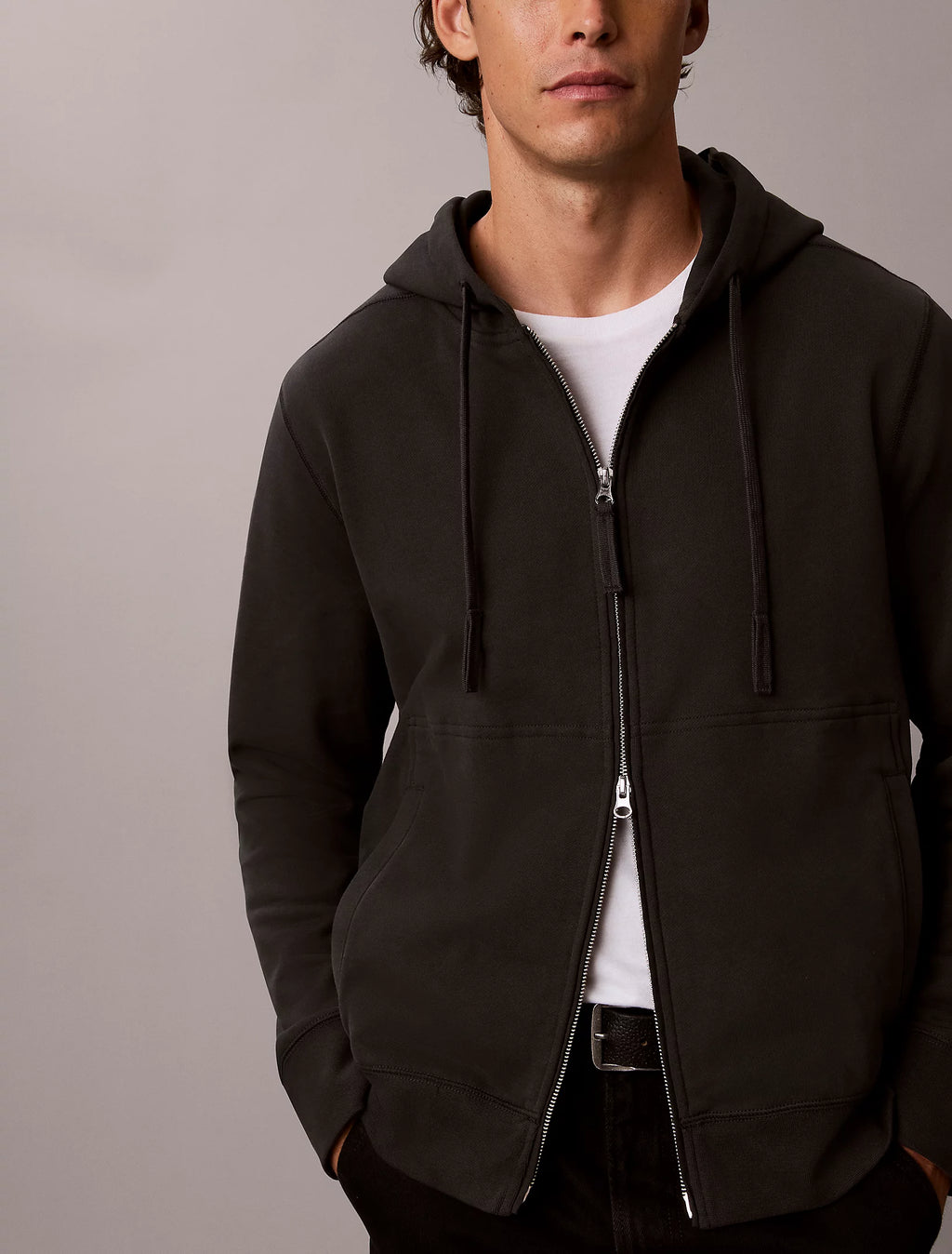 Calvin Klein Jeans | LV04RJ202G Monogram Badge Logo Zip Through Hood Top - Pirate Charcoal Black