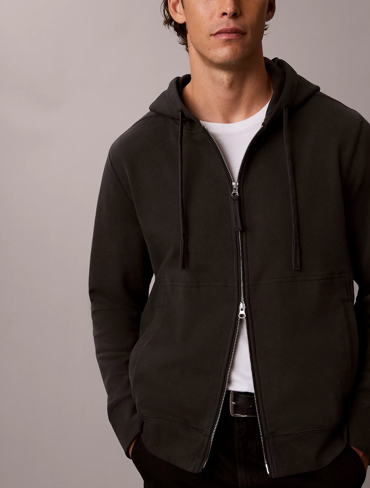 Calvin Klein Jeans | LV04RJ202G Monogram Badge Logo Zip Through Hood Top - Pirate Charcoal Black