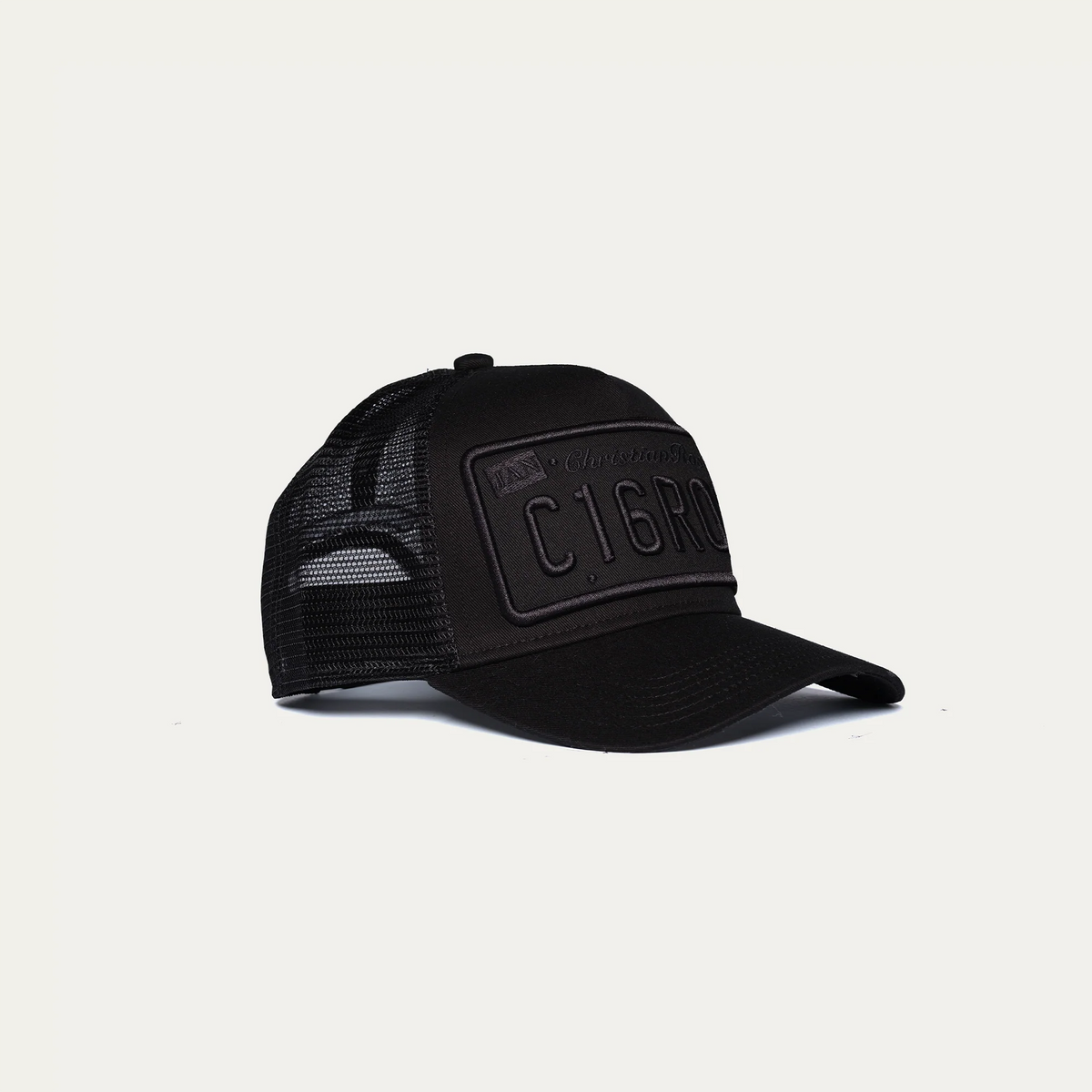 Christian Rose | CR001 Private Plate Trucker Mesh Baseball Cap - Black/Black