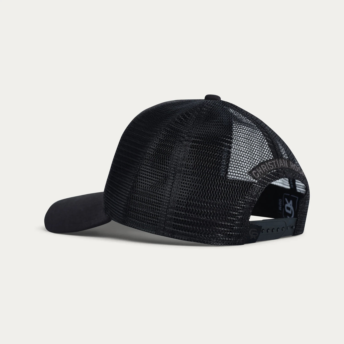 Christian Rose | CR049 Iconic II Half Rhinestone Trucker Mesh Baseball Cap - Black/Black