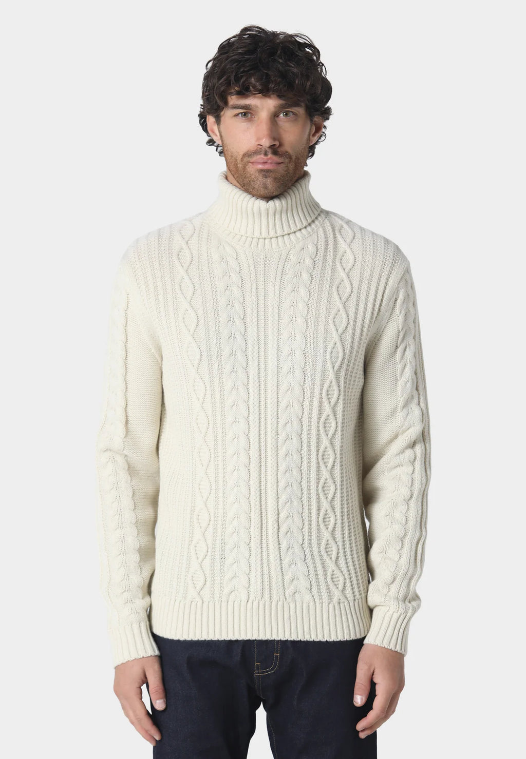 Police Venair 1431 Ribbed Roll Neck Cable-Knit Texture Detail Jumper - Ecru
