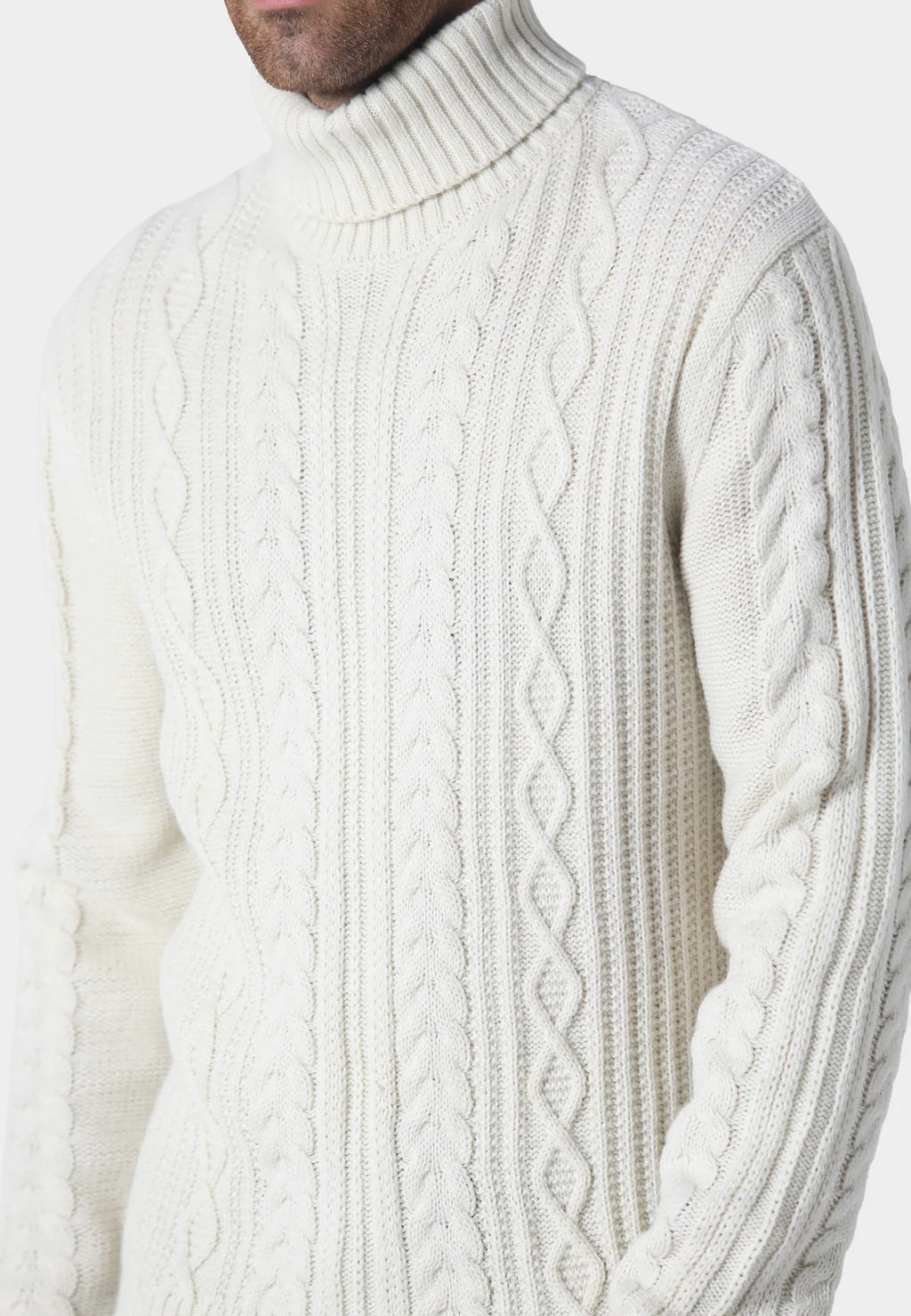 Police Venair 1431 Ribbed Roll Neck Cable-Knit Texture Detail Jumper - Ecru
