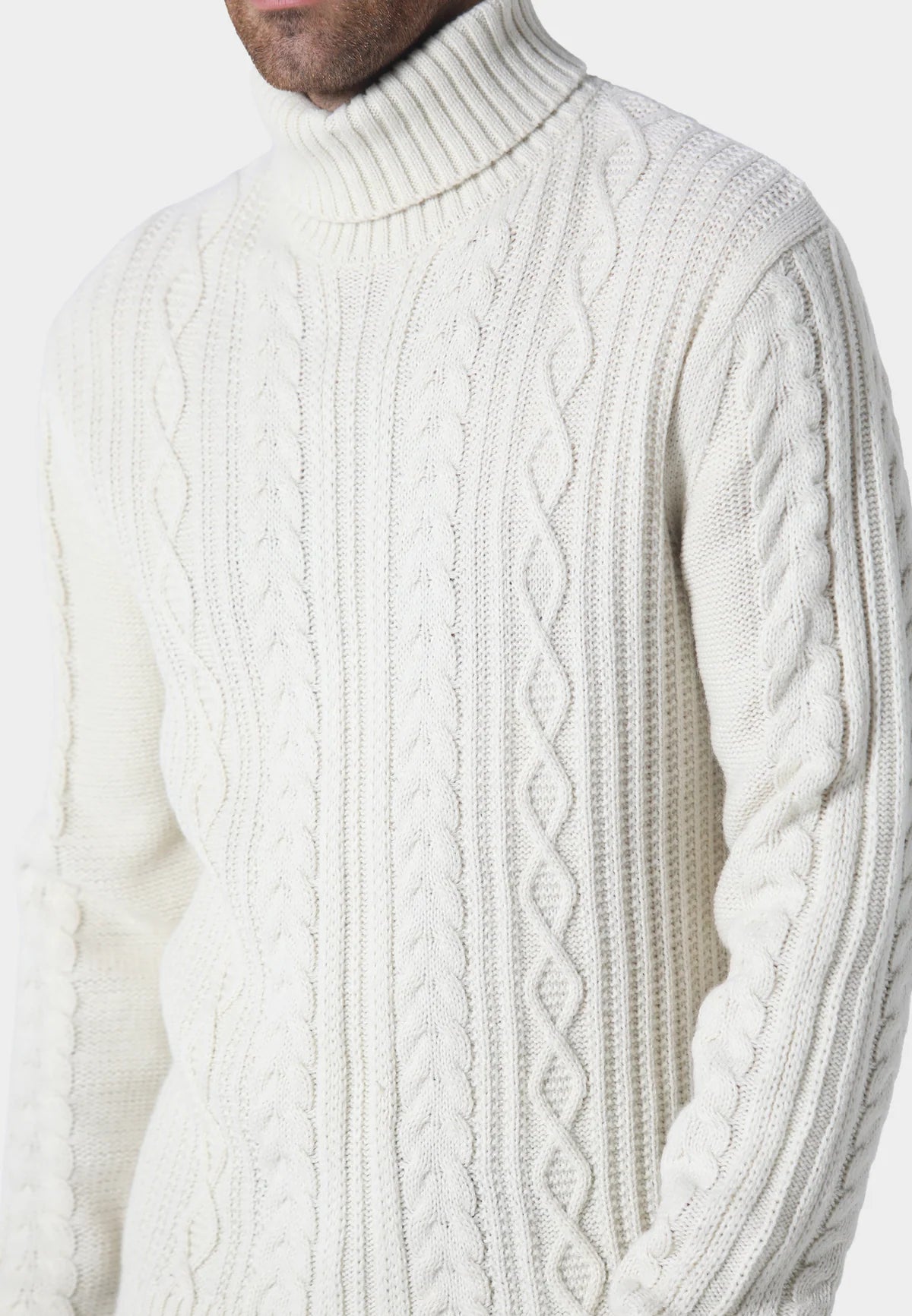 Police Venair 1431 Ribbed Roll Neck Cable-Knit Texture Detail Jumper - Ecru