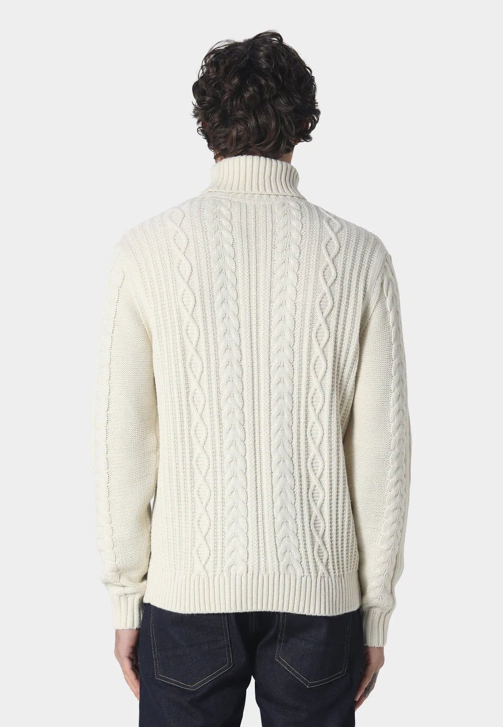 Police Venair 1431 Ribbed Roll Neck Cable-Knit Texture Detail Jumper - Ecru