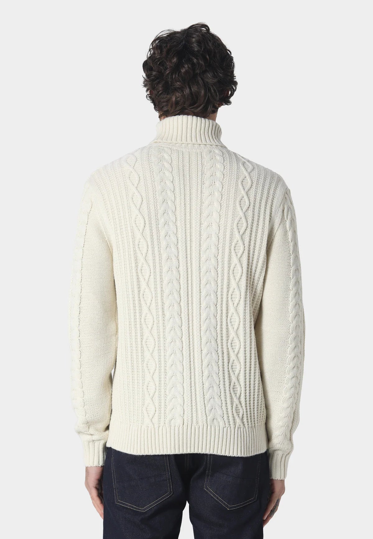 Police Venair 1431 Ribbed Roll Neck Cable-Knit Texture Detail Jumper - Ecru