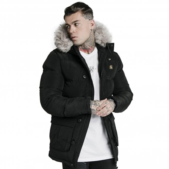 Sik Silk  SS-16226 Rip Stop Puff Parka Hood Jacket - Black