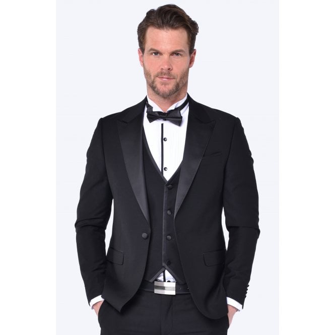 CB Tailor Made CB Paris Slim Fit Dinner Satin Three Piece Suit - Black