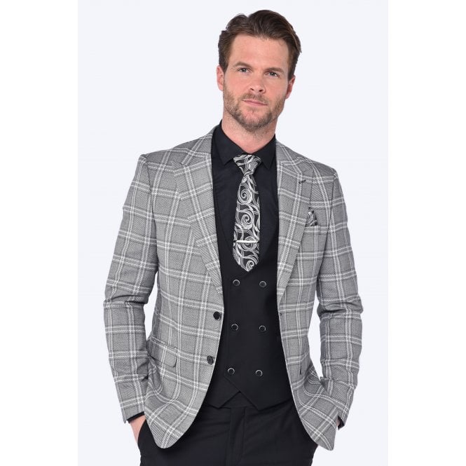 CB Tailor Made CB New York Tailored Slim Fit Contrast Check 3 Piece Suit - Grey/Black