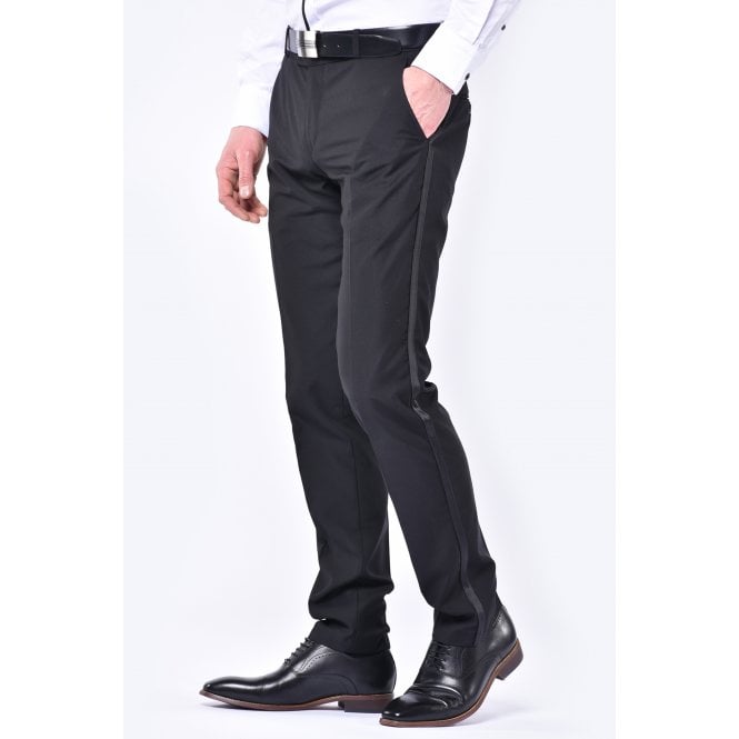CB Tailor Made CB Tuxedo Tailored Slim Fit Satin Tape Trouser - Black