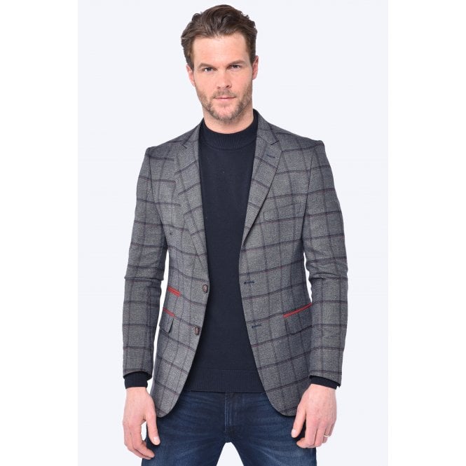 CB Tailor Made CB Terry Tailored Slim Fit Contrast Check Print Blazer