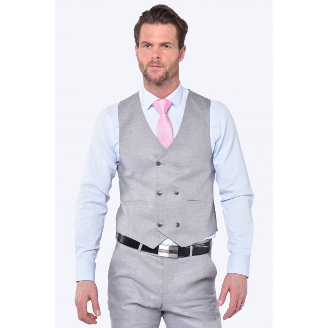 CB Tailor Made CB City Tailored Slim Fit Double Breasted Waistcoat - Grey Marl