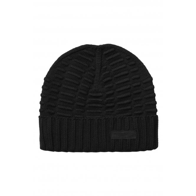 Police  Rakes 9614 Ribbed Knit Jacquard Beanie Hat - Black