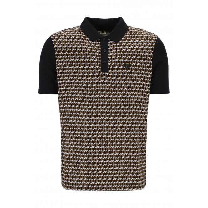 Fila  Vintage Saro 23MG015 Classic Geo Pattern Polo T-Shirt - Black