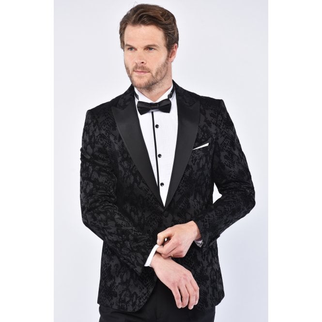 CB Tailor Made CB Florence Tailored Slim Fit Velvet Pattern Dinner Blazer - Black